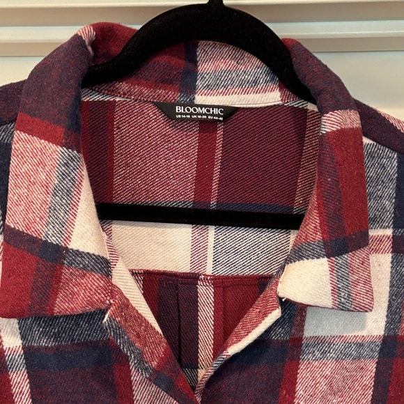 BloomChic Red and Blue Plaid Tunic Length Vest - Picture 2 of 6